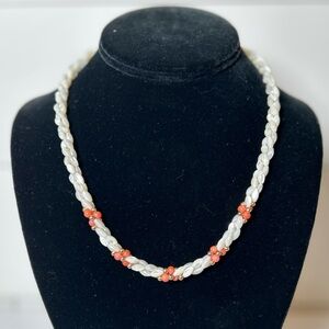 Vintage Mother of Pearl and Salmon Coral Necklace